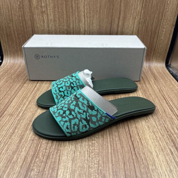 Rothy's The Slide Size US 8.5 Aqua Camo Spot Slip On Flats‎ Sandal RETIRED New - Picture 3 of 8